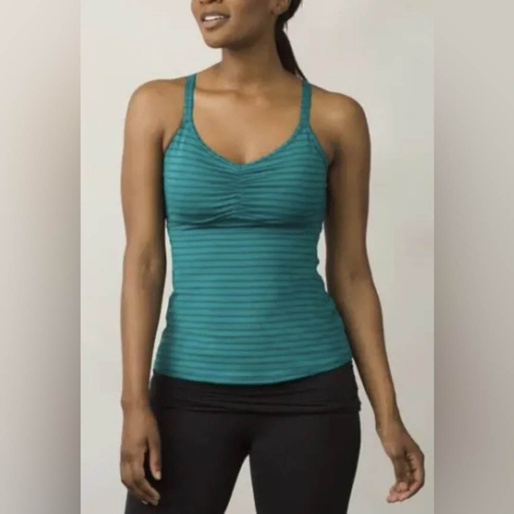 Prana Filament North Sea Stripe Built In Sport Bra Training Tank Top Size XS